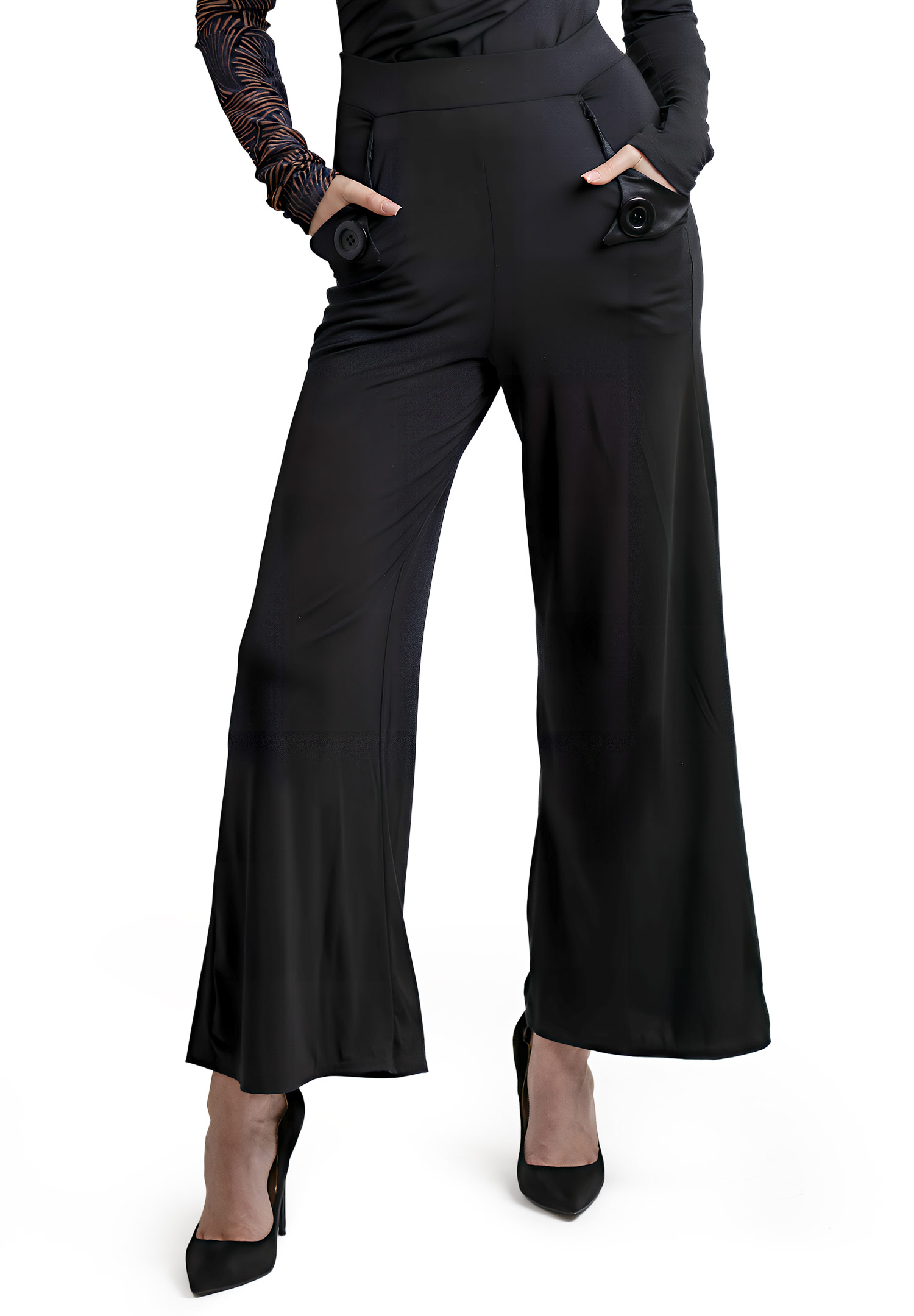 Dance America P2502 - LuxeLine Satin-Pocket Straight Pants-Black
