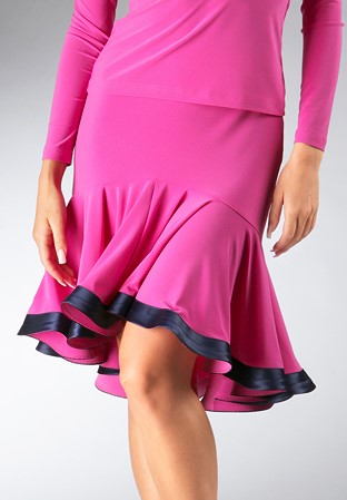 Zdenka Arko Latin Dance Skirt S857B-Fuchsia w/ Navy Trim