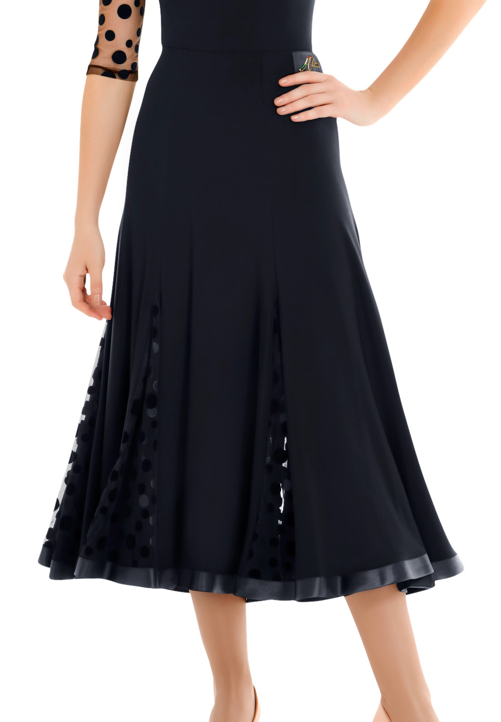 Armando 6 Panel Black Ballroom Skirt 00107-Dots