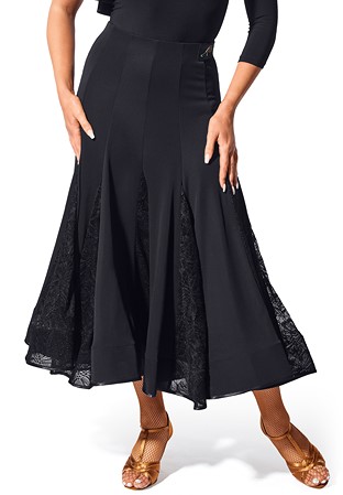 Armando Ladies 12 Panel Ballroom Skirt 00067-Black w/ Lace