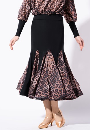 Armando Ladies Leopard Godet Latin Skirt 00184-Black/Leopard
