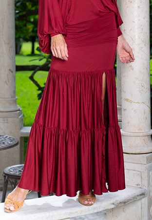 Dance America DA Natural NLS1 - Maxi Layerd Skirt with Slit-Wine