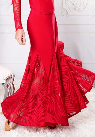 Dance America S007 - Long Fern Mesh Godet Skirt-Red Fern