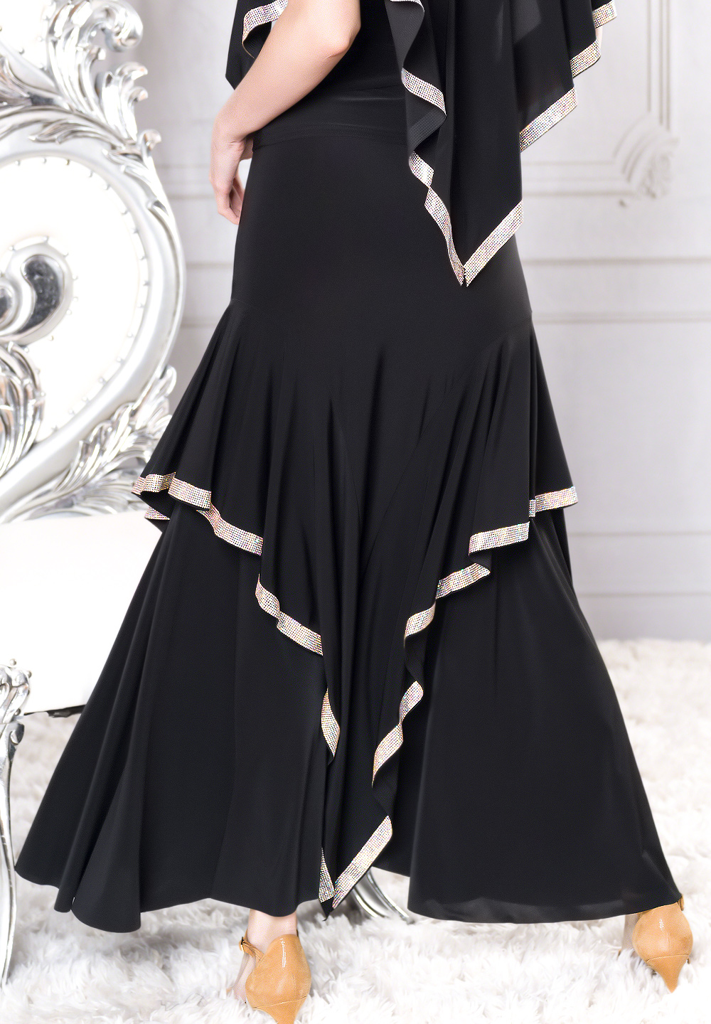 Dance America S010 - Classic Long Rhinestone Ruffled Skirt | Skirts