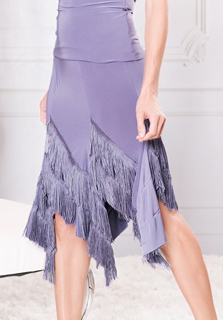 Dance America S018 - Diagonal Asymmeric Panel Fringe Skirt-Grey