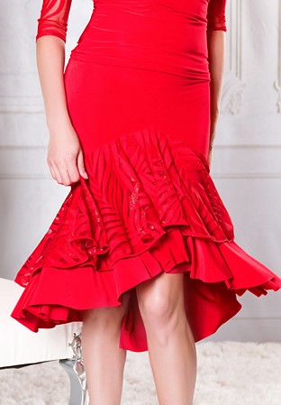 Dance America S021 - Dual Layerd Ruffle Skirt-Red