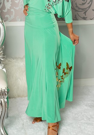 Dance America S205B - Butterfly 8 Panel Simple Skirt-Green-Gold Butterfly