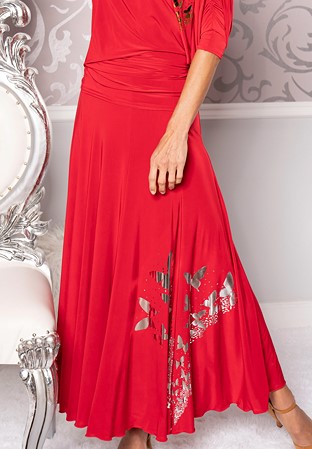 Dance America S205B - Butterfly 8 Panel Simple Skirt-Red-Silver Butterfly
