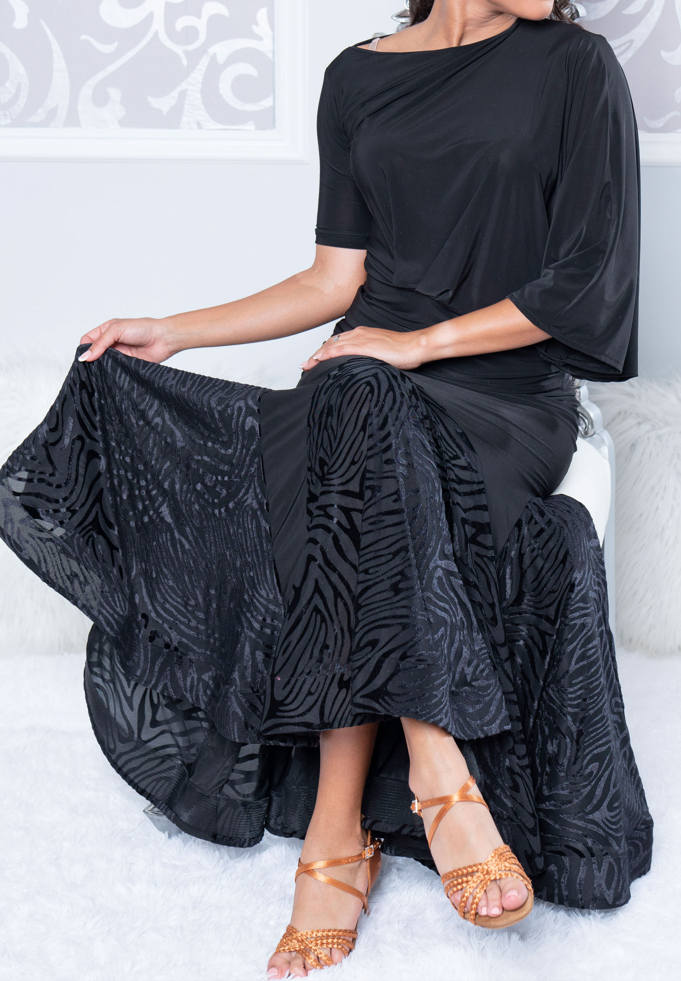 enof / velvet long skirt Black S-