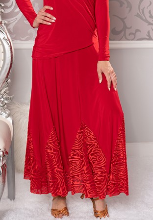 Dance America S209 - Long Velvet Zig Zag Skirt-Red