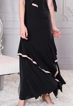 Dance America S210R - Classic Long Rhinestone Ruffled Skirt-Black