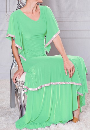 Dance America S210R - Classic Long Rhinestone Ruffled Skirt-Green