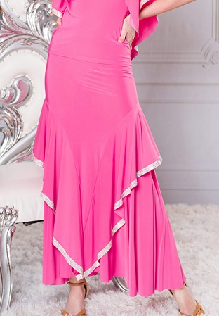 Dance America S210R - Classic Long Rhinestone Ruffled Skirt-Pink