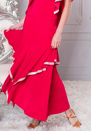 Dance America S210R - Classic Long Rhinestone Ruffled Skirt-Red