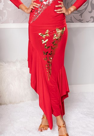 Dance America S212B - Butterfly New Pencil Skirt-Red-Gold Butterfly