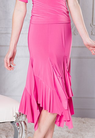 Dance America S217 - Diagonal 6 Paneled Ruffle Dance Skirt-Pink
