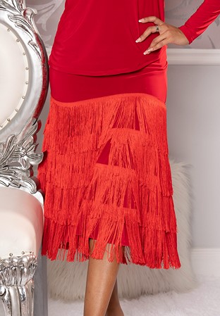 Dance America S223 - Long Fringe Skirt-Red