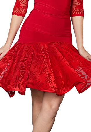 Dance America S2420 - Short Velvet Burnout Skirt-Red