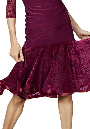 Dance America S2420 - Short Velvet Burnout Skirt-Wine