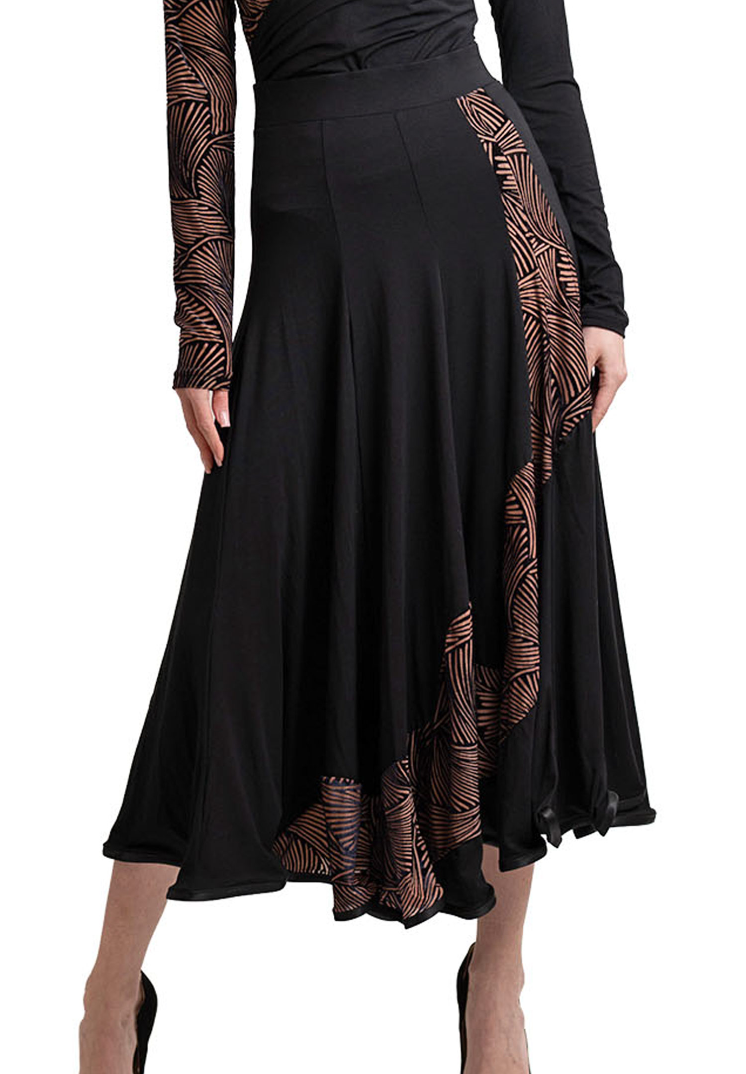 Dance America S2501 - WaterfallLuxe Long Skirt-Black and Tan