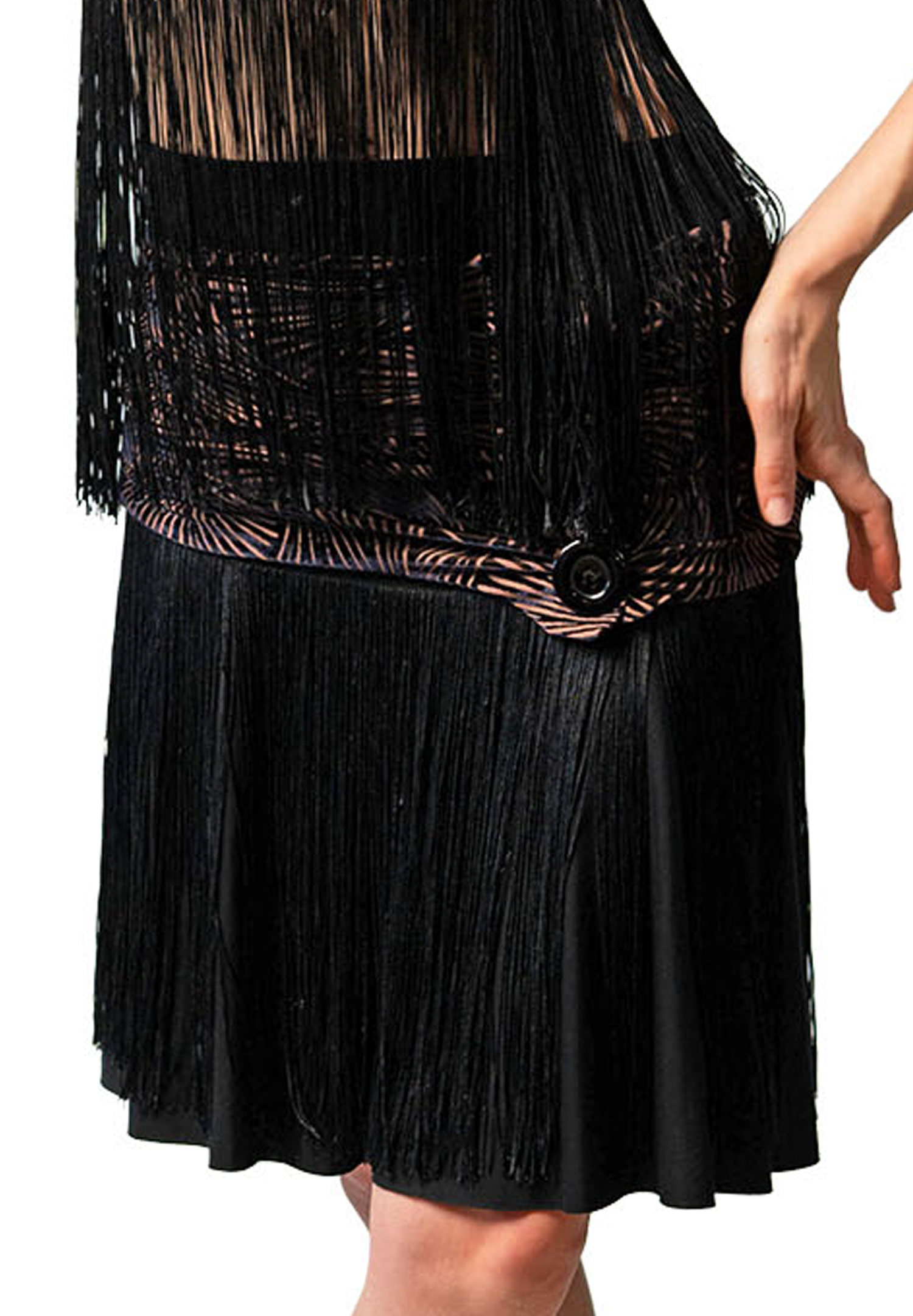 Dance America S2507 - FringeLine Button Latin Skirt-Black and Tan