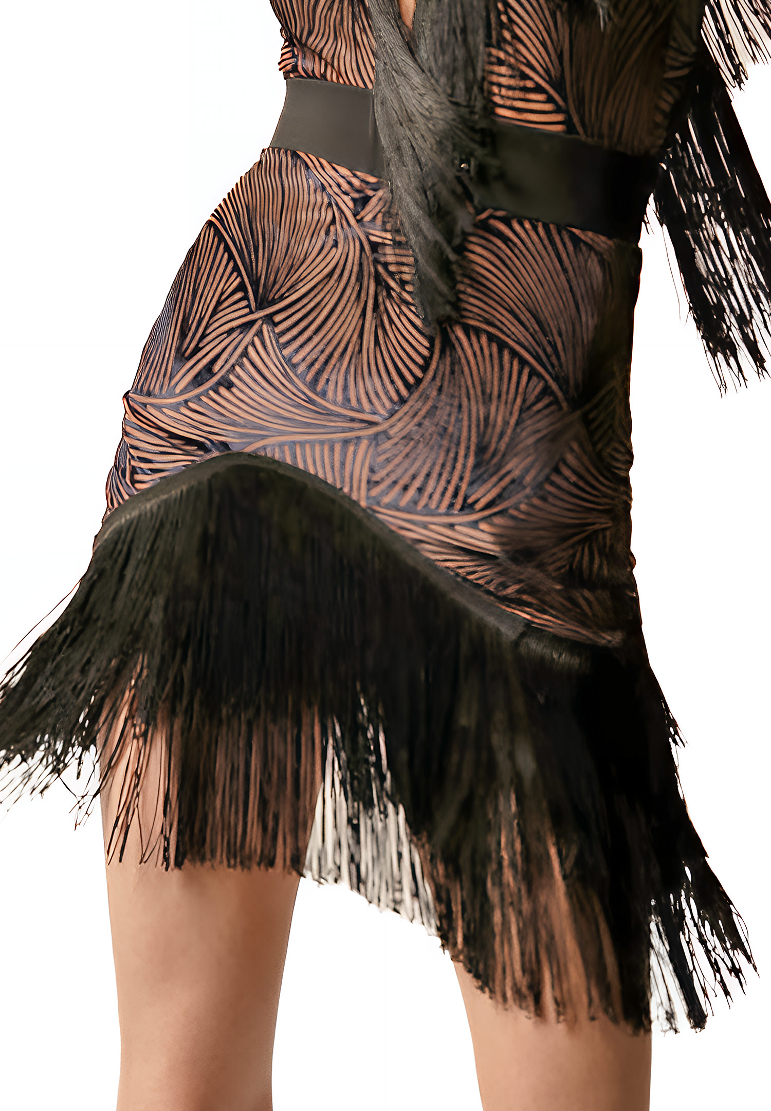 Dance America S2508 - FringeLuxe Dual-Wave Motion Skirt-Black and Tan