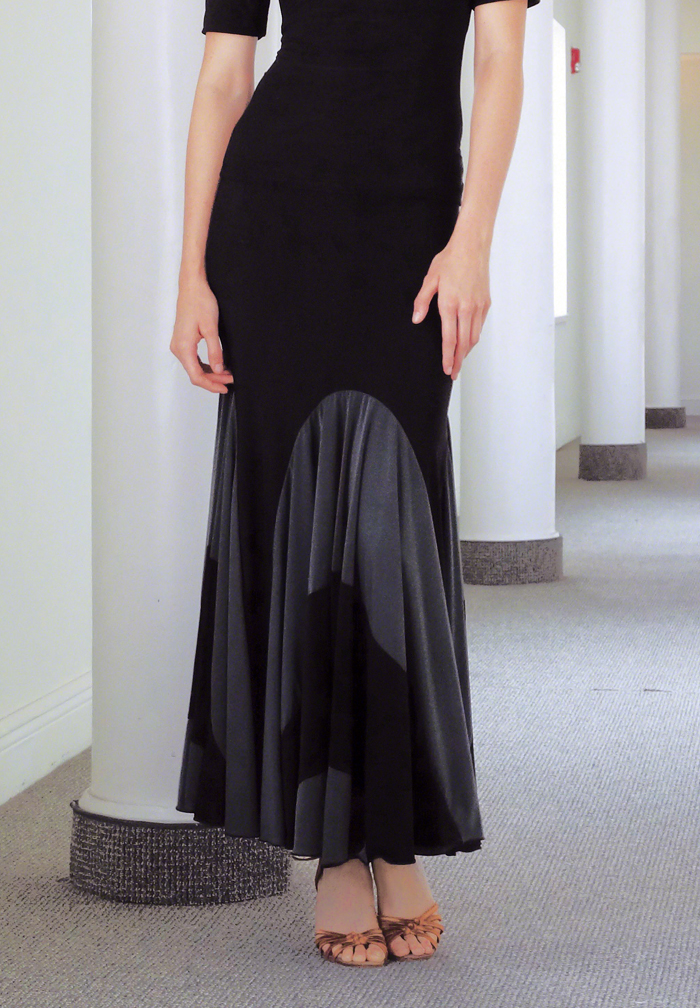Dance America S650 - Long Striped Gored Skirt-Black w/ Slate