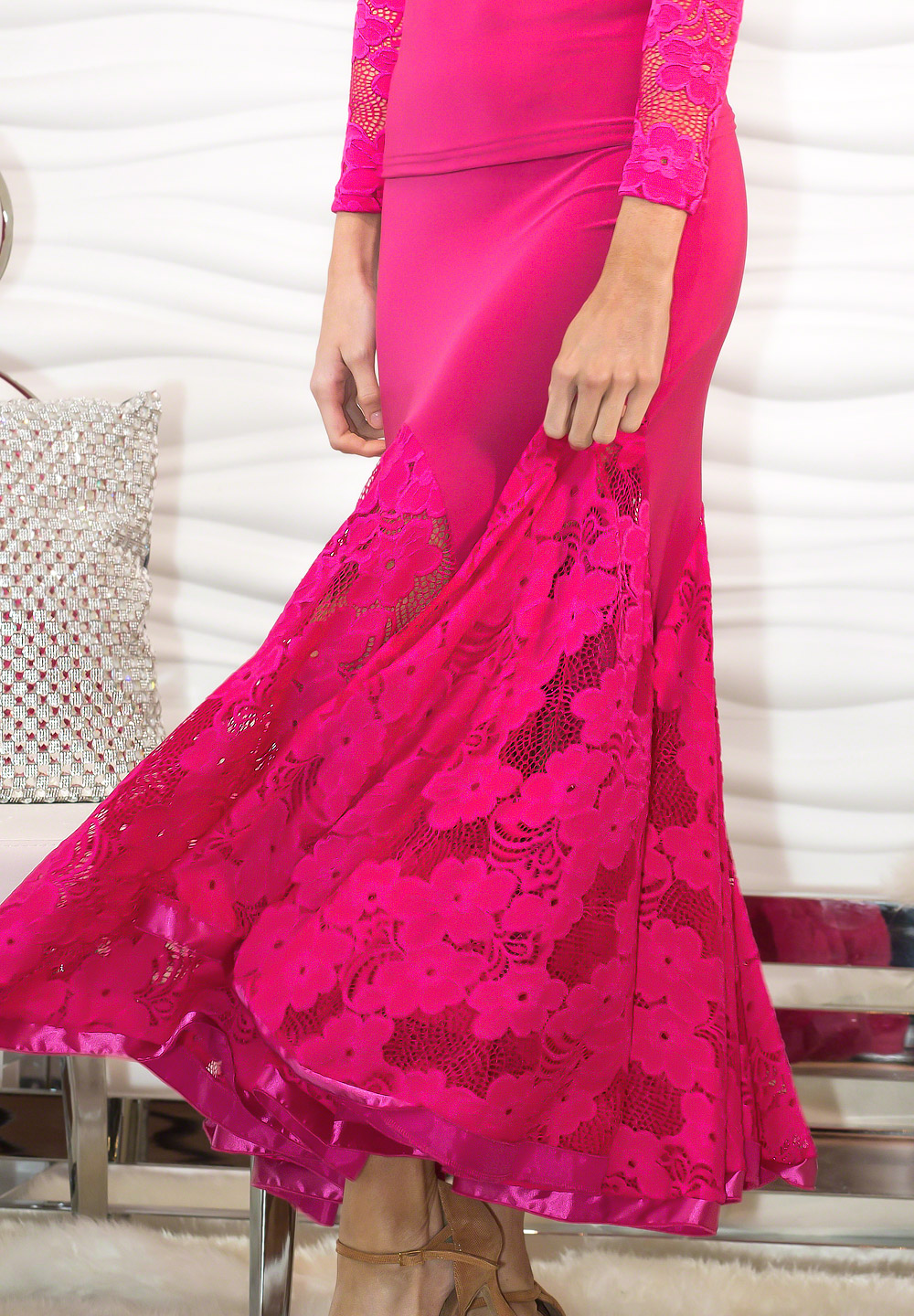 Dance America S707 - Long Lace Godet Skirt-Azalea