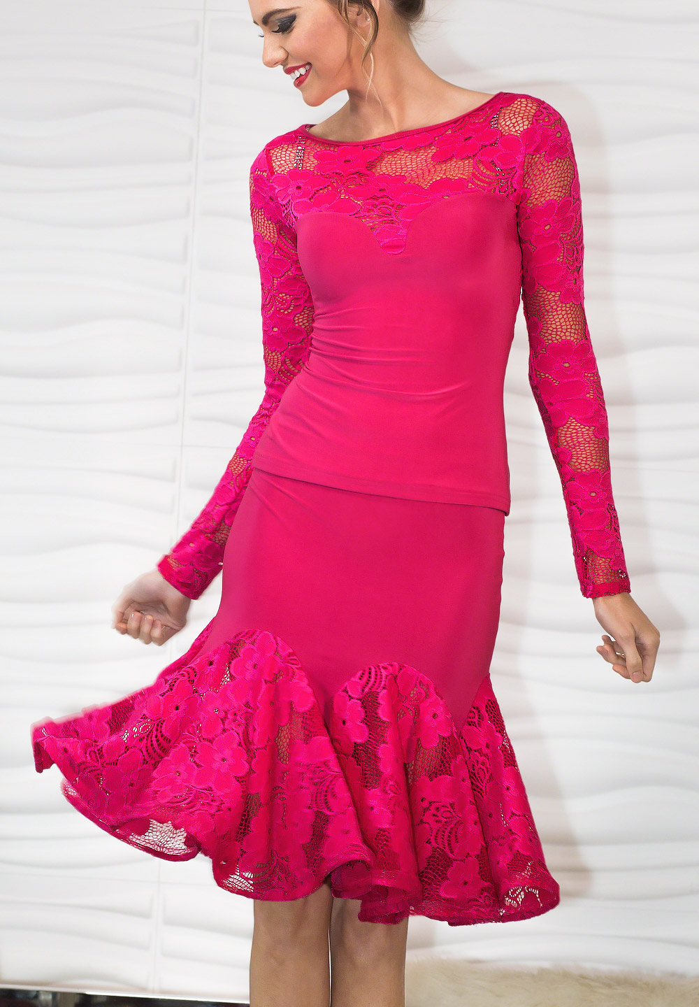 Dance America S714 - Short Lace Godet Skirt-Azalea