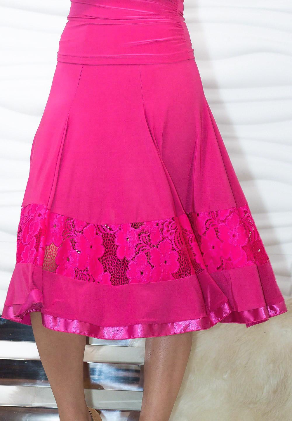 Dance America S727 - 6 Panel Lace Inset Skirt-Azalea