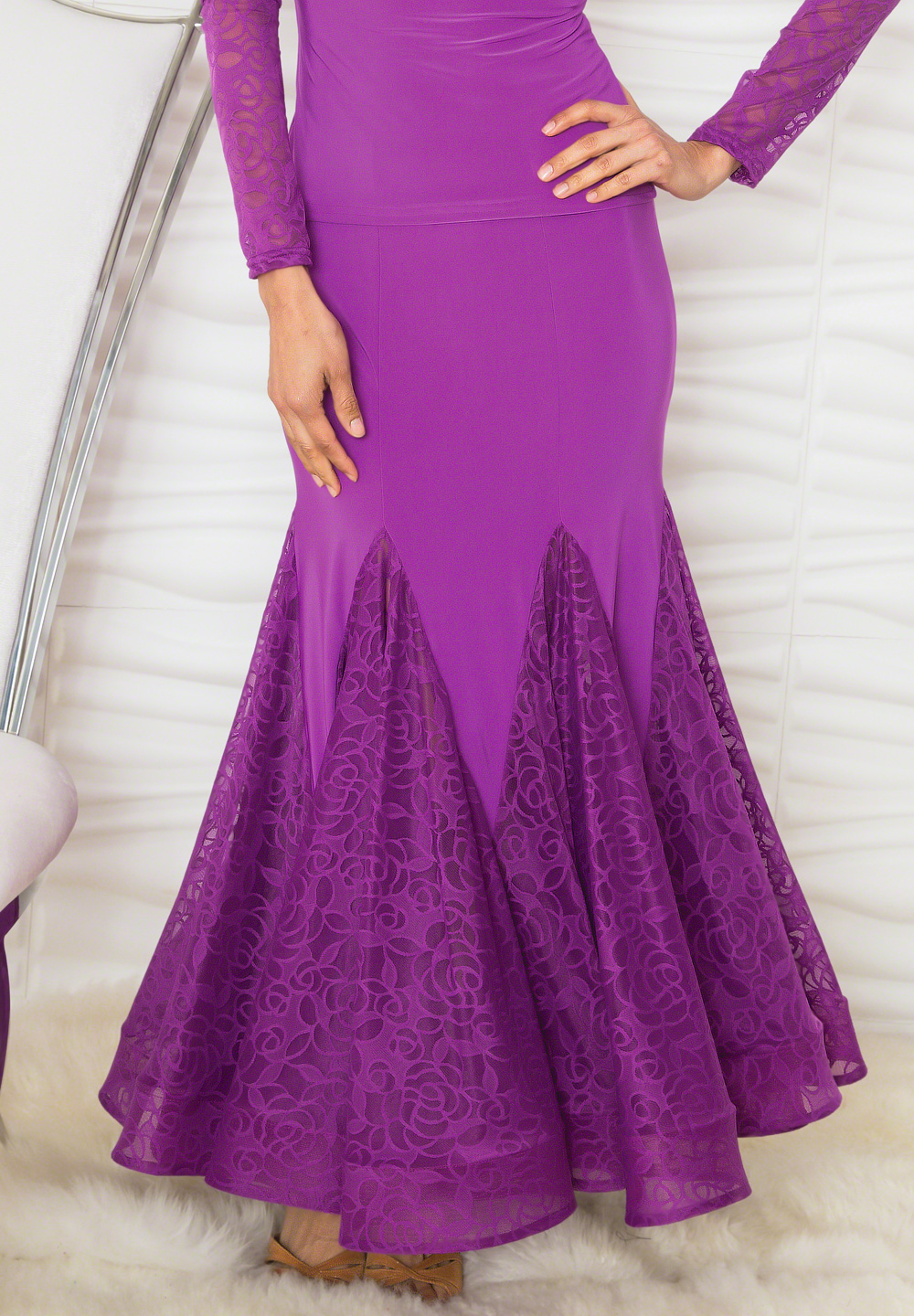 Dance America S807 - Long Lace Godet Skirt-Amethyst