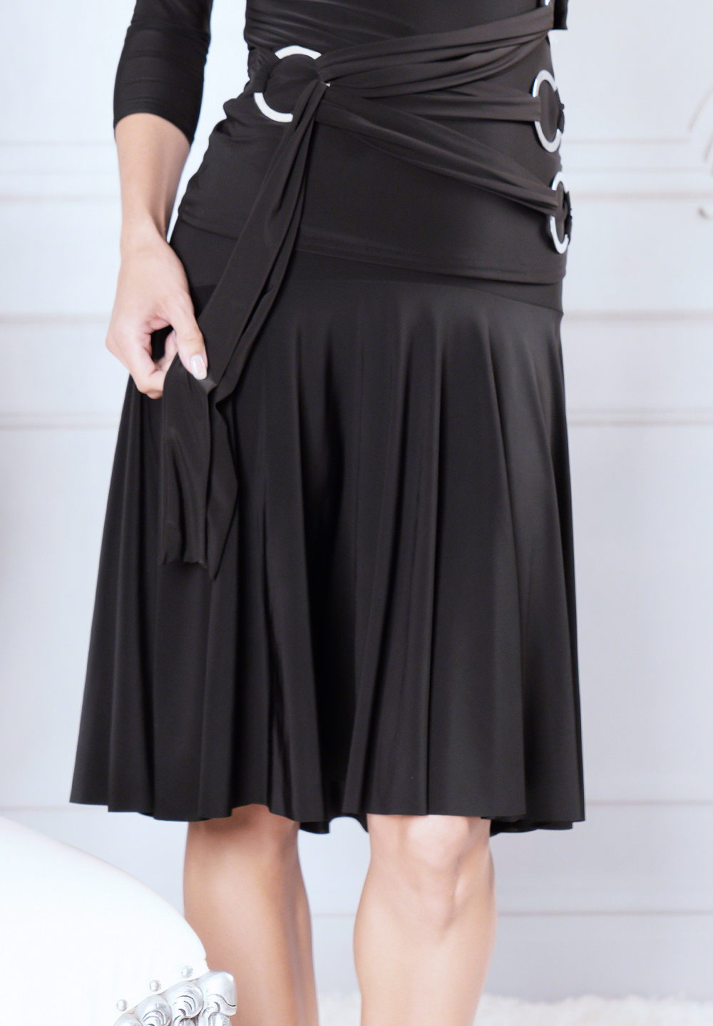 Dance America S903 - Simple Skirt with Dropped Yoke-Black