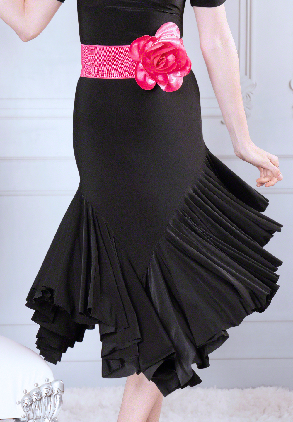 Dance America S904 - Asymmetric Full Flounced Skirt-Black