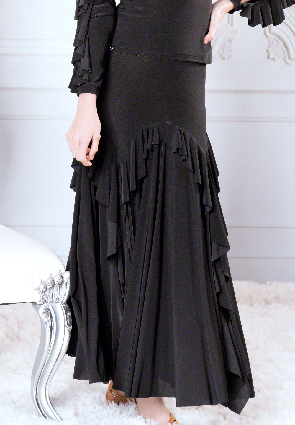 Dance America S908 - Classic Skirt w/ Ruffled Circles-Black