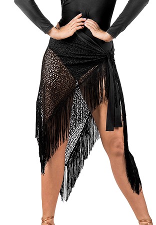 Dance Box Fringe Wrap Latin Skirt P14120053-01 Black/Silver