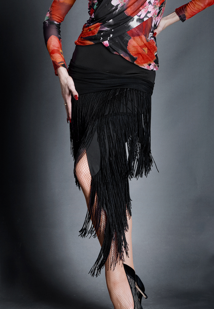 Espen Dusty Miller Skirt ES16S2-Black Fringe/Black Jersey
