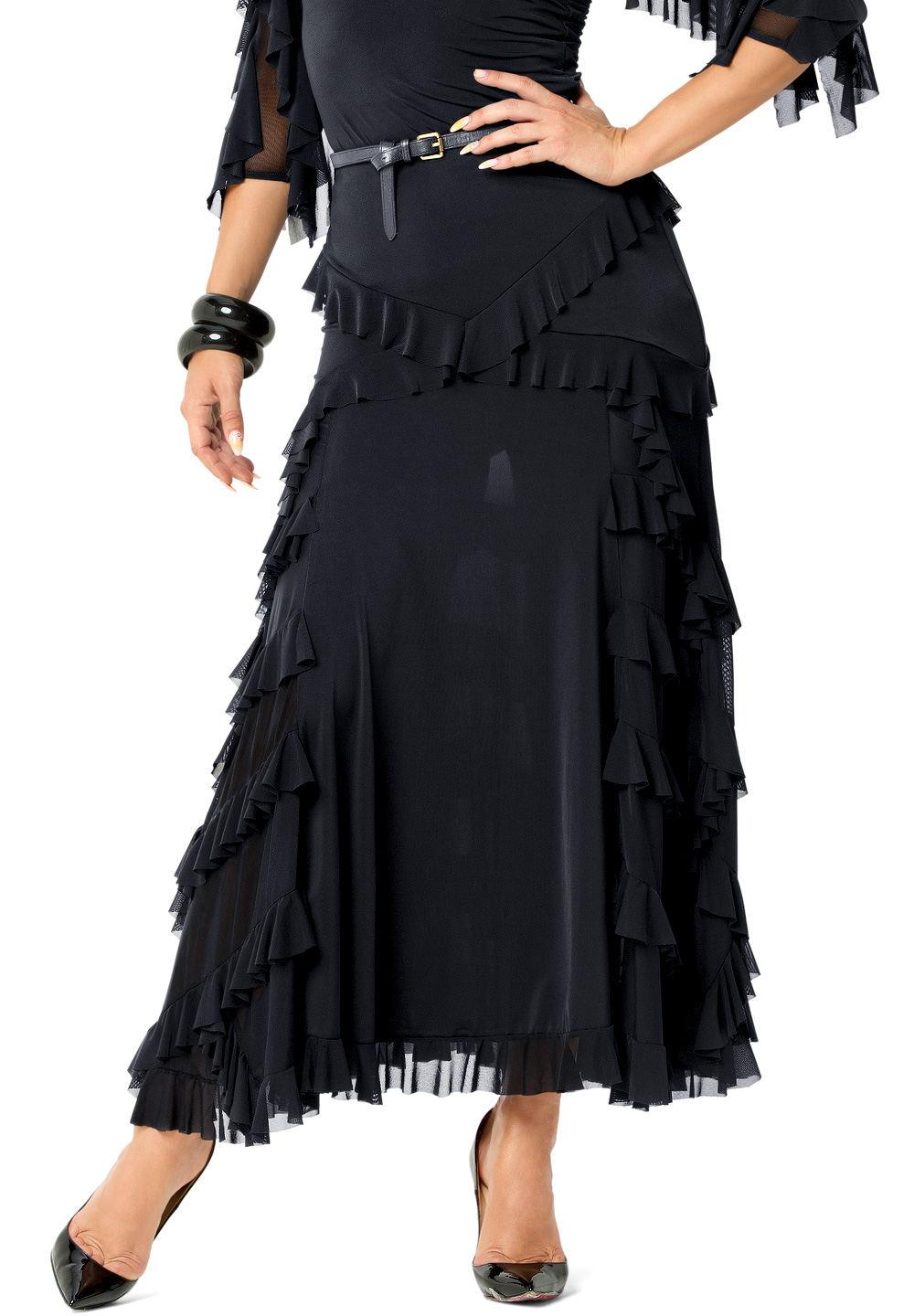 Espen Elba Ballroom Dance Skirt ES17L3-Black Net/Black Jersey