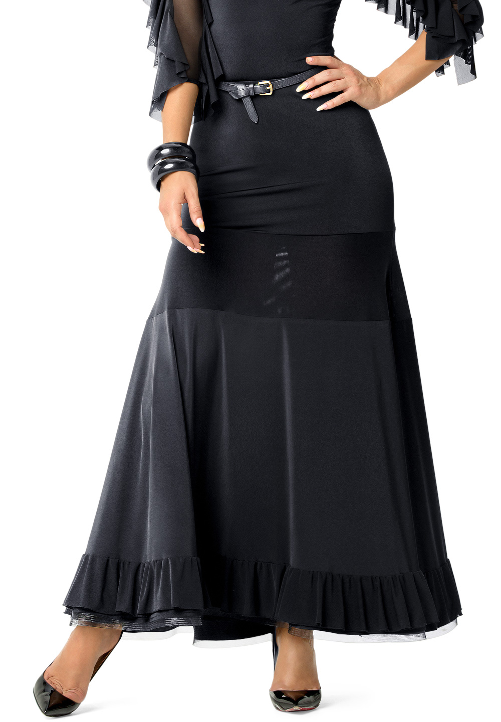 Espen Fabiana Ballroom Dance Skirt ES17L4-Black Net/Black Jersey
