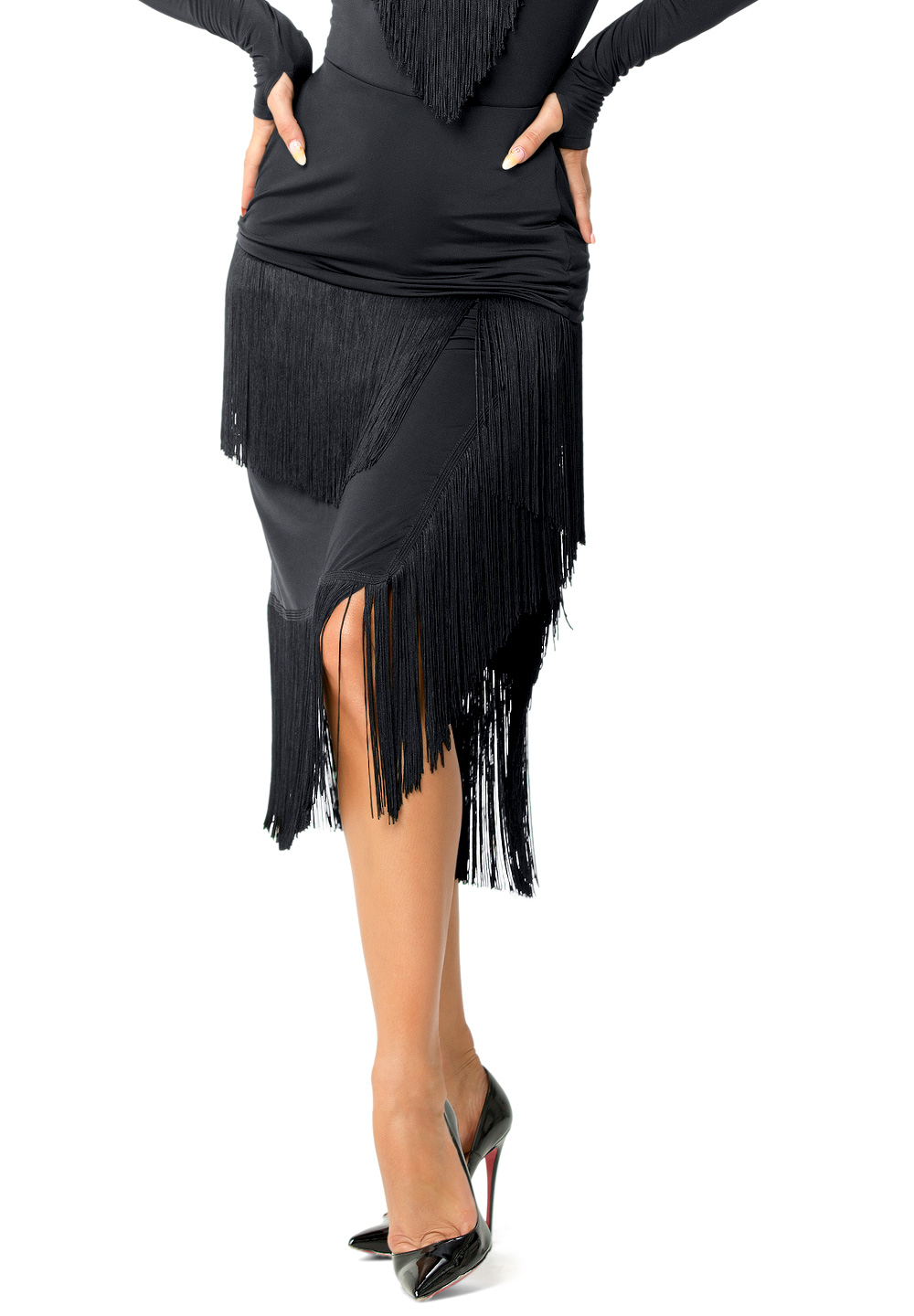 Espen Garbiela Latin Dance Skirt ES17S3-Black Jersey/Black Fringe