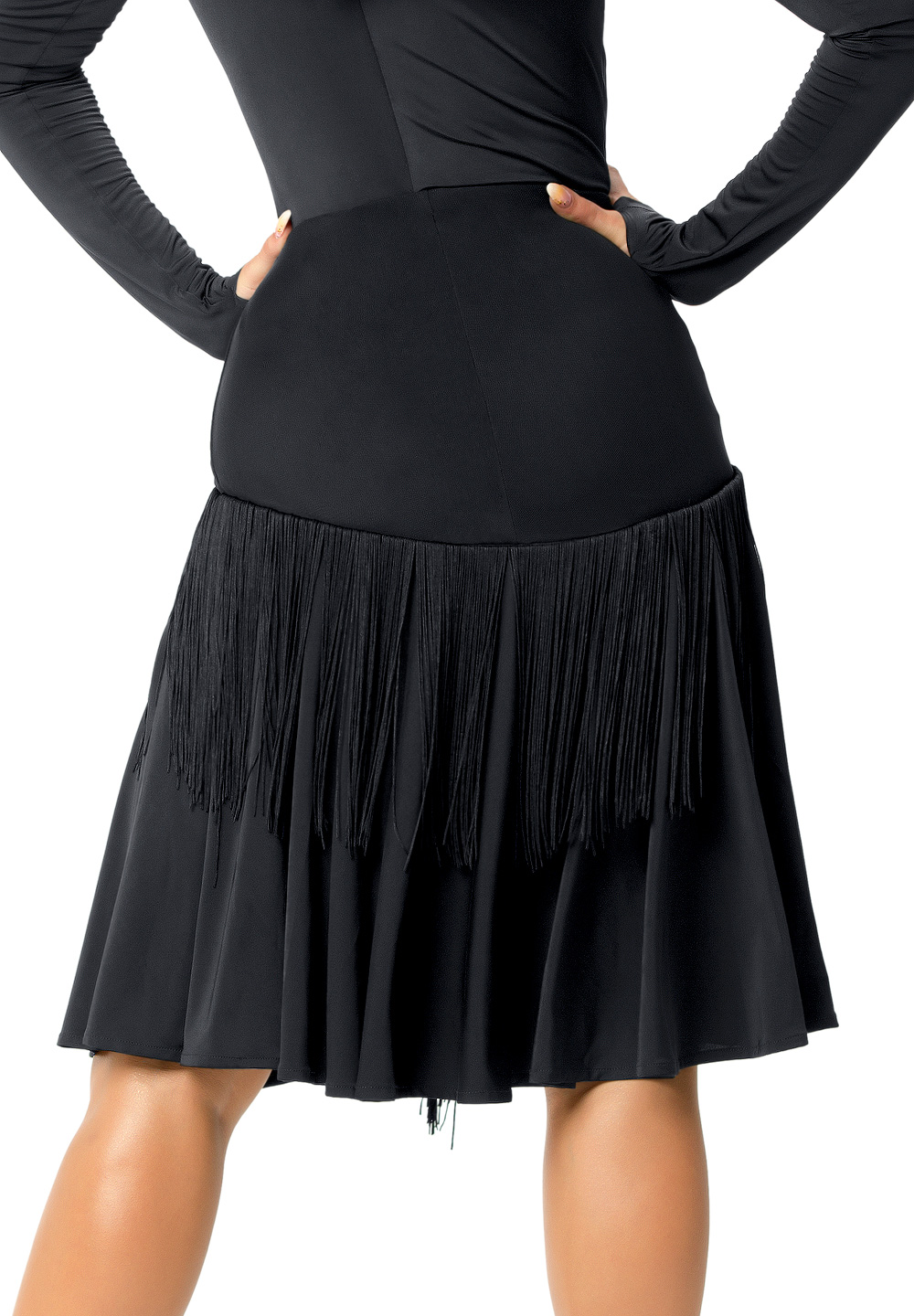 Espen Largo Latin Dance Skirt ES17S1-Black Jersey/Black Fringe