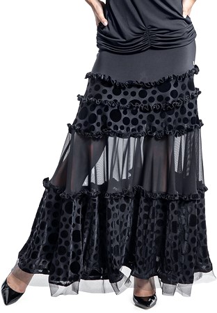Espen Tiered Mesh Ballroom Skirt ESD20-LSK01-Black/Black Dots
