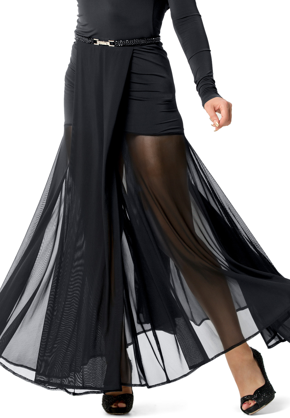 Espen Valvedre Ballroom Dance Skirt ES17L5-Black Net/Black Jersey