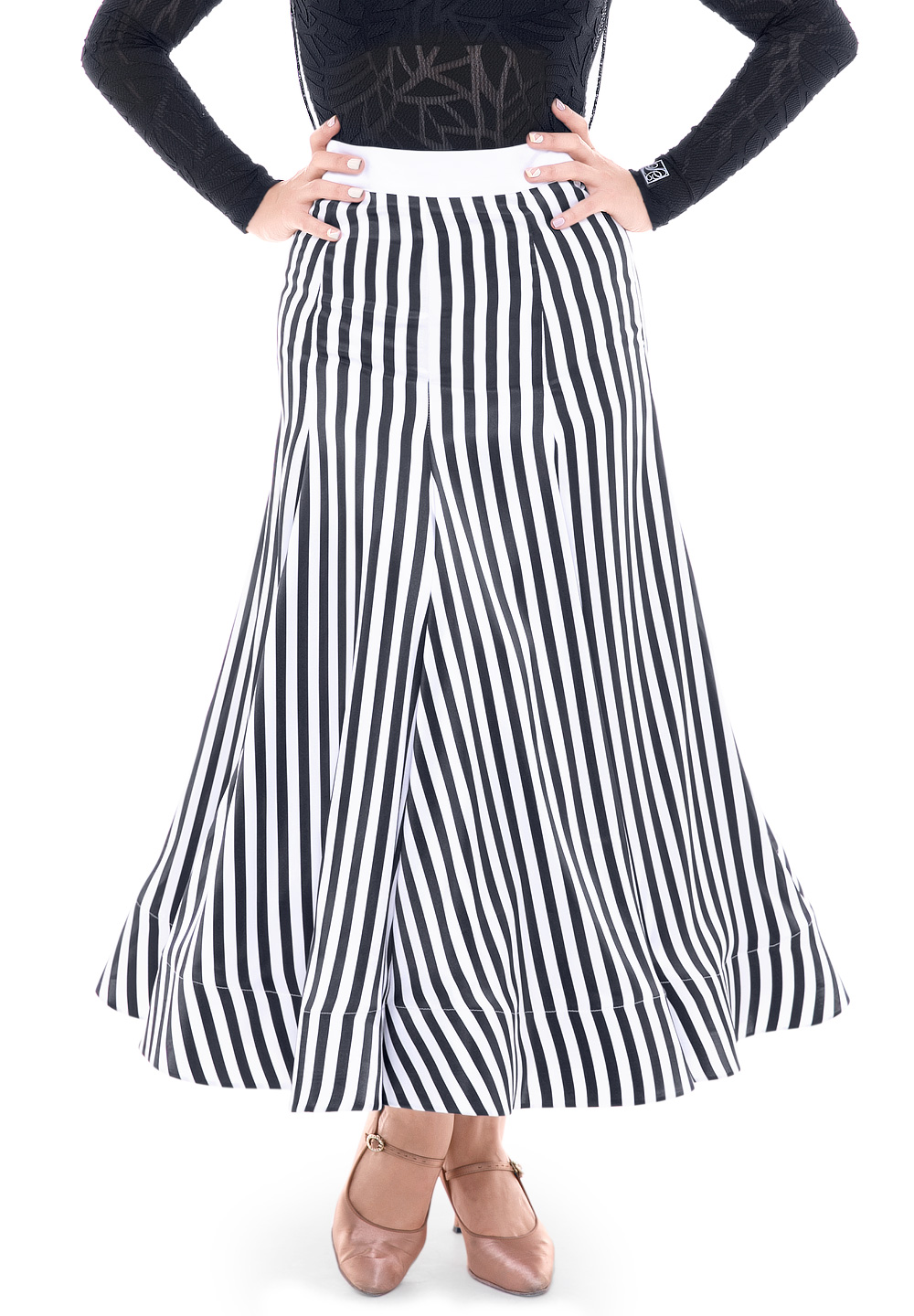 PopconAtelier 8 Panel Stripe Ballroom Dance Skirt WMS096-Black & White