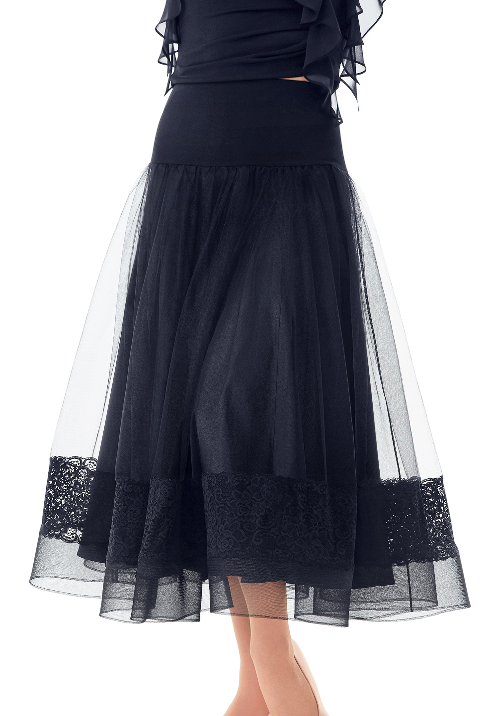PopconAtelier Double Flare Ballroom Skirt WMS086-Black