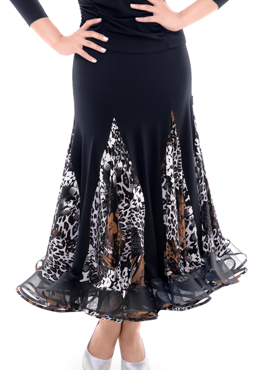PopconAtelier Floral Godet Flare Ballroom Skirt WMS504-Brown