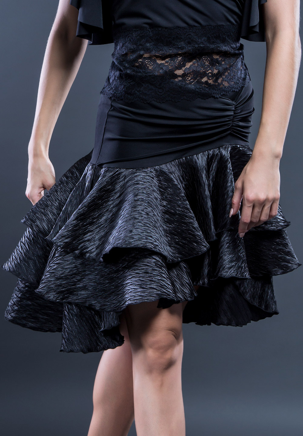 Santoria Dalisay Latin Skirt S6109-Texture Press Black