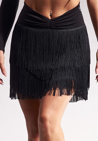 Sasuel Short Fringe Latin Skirt Emma-Black Crepe