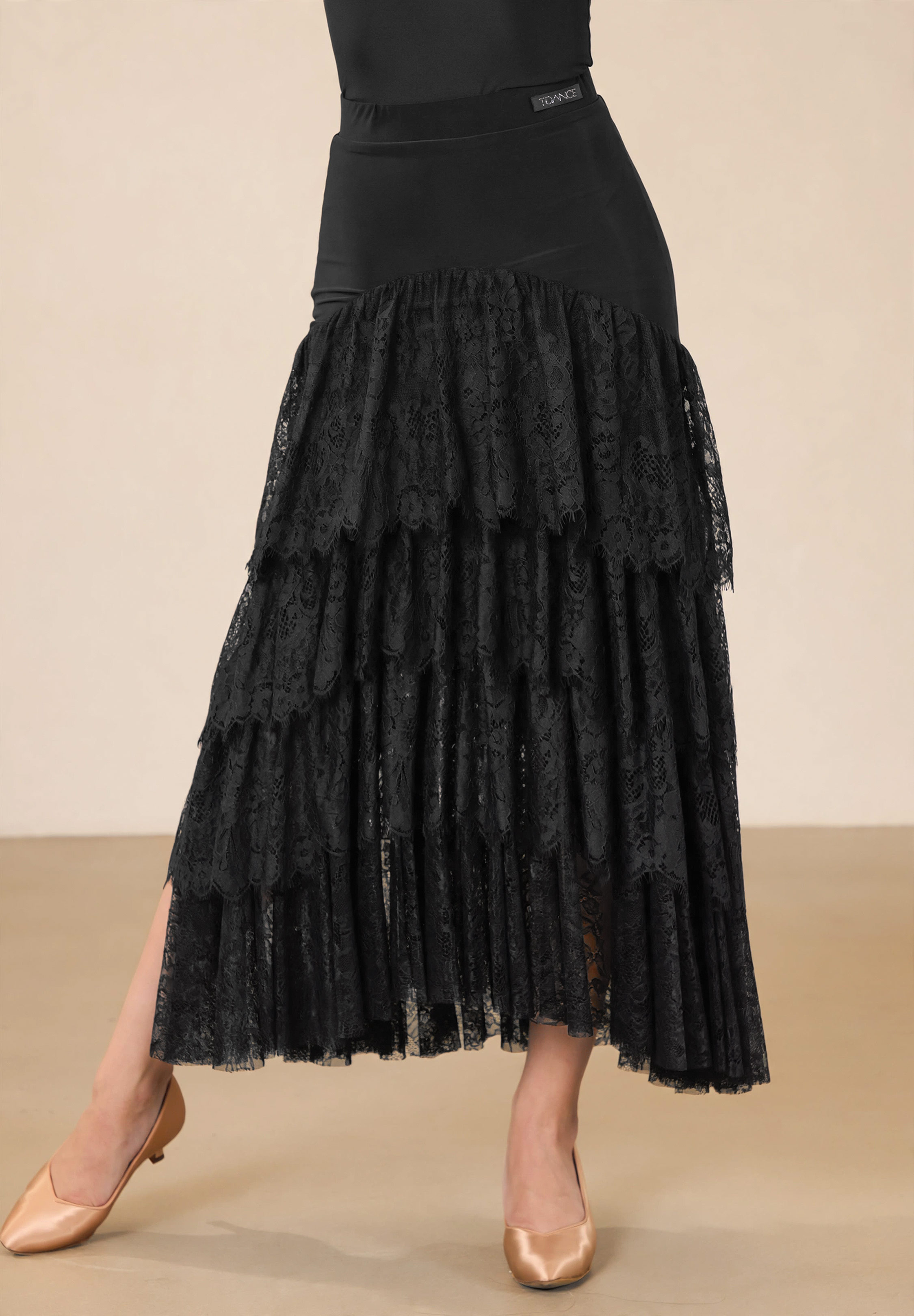 TDANCE Tiered Lace Ballroom Skirt JM-0384-Black