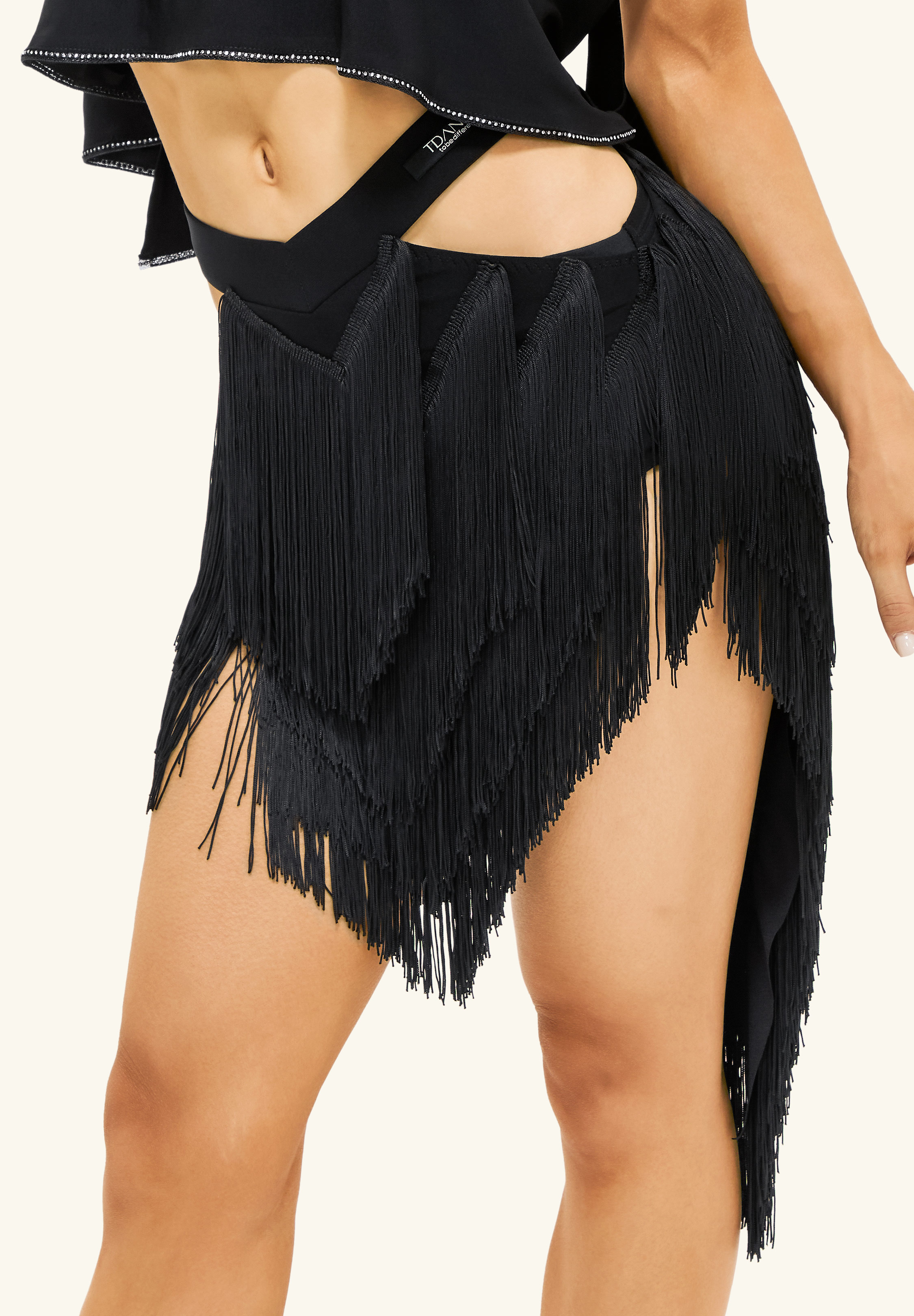 TDANCE Cutout Waist Fringe Skirt TD-0020-Black