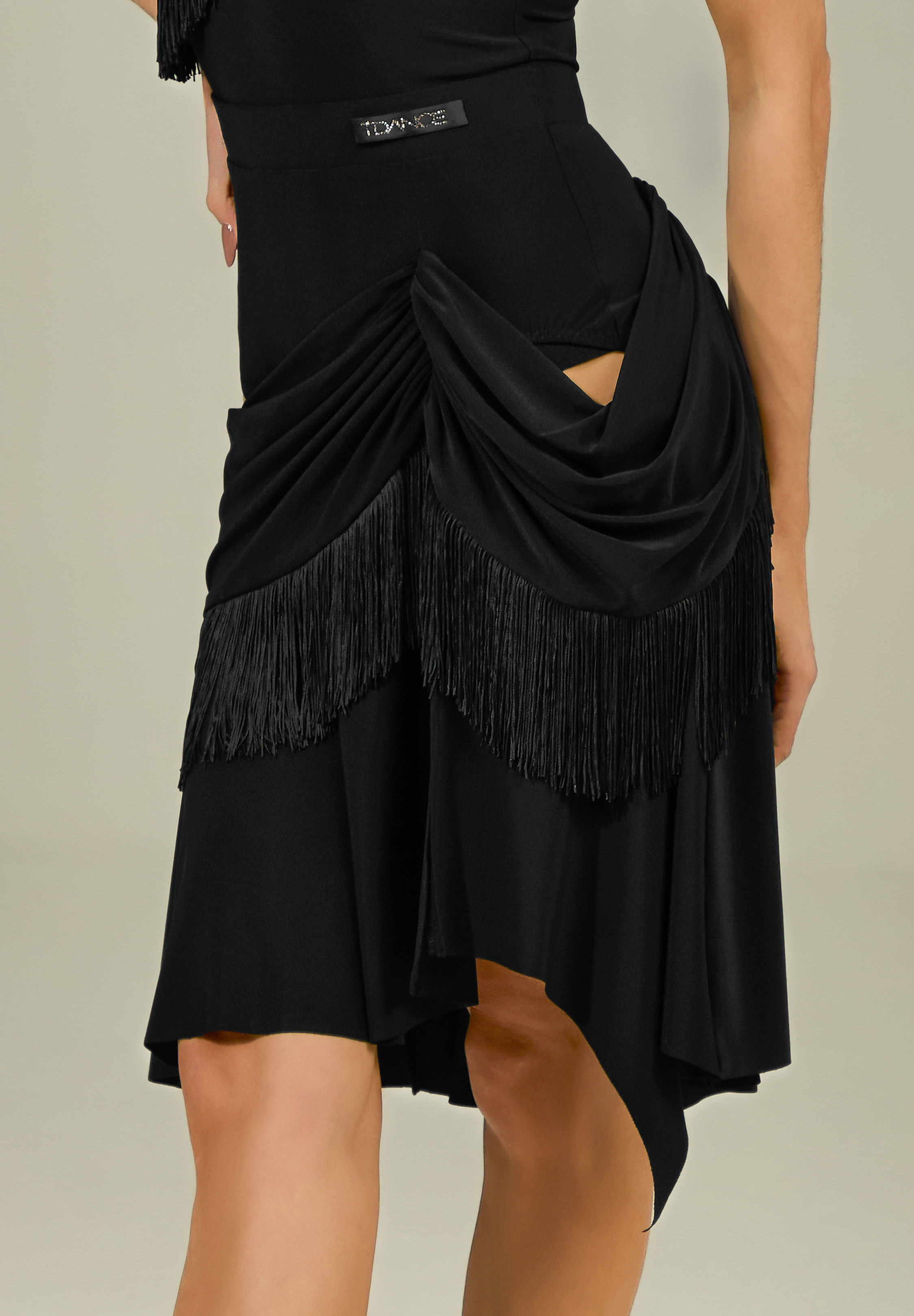 TDANCE Fringe Draped Side Skirt GL-0239-Black